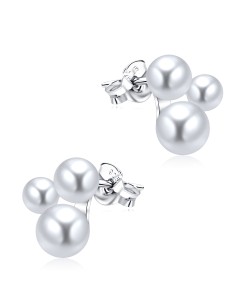 Gorgeous Three Pearl Cluster Silver Ear Stud STS-5263